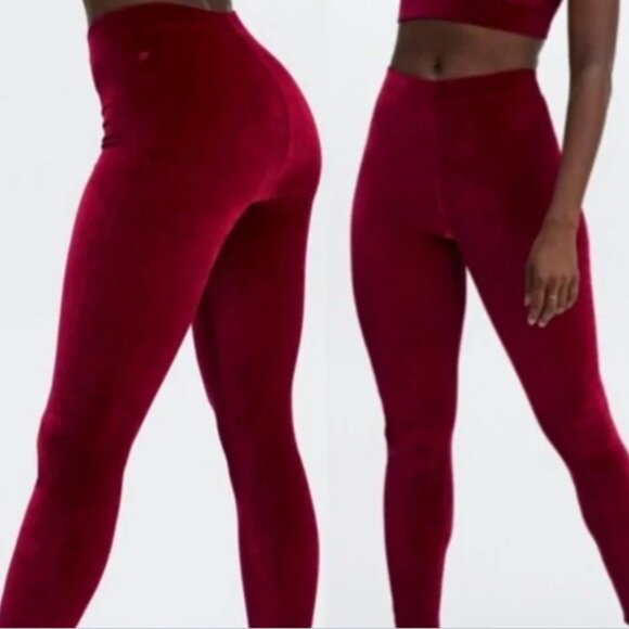 Fabletics Women's Burgundy High Waist Emma Velour Leggings Size XL NEW - Picture 3 of 12